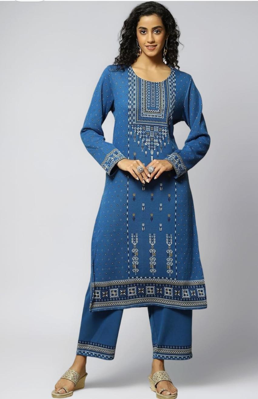 Cotton Blend Straight Printed Kurta Palazzo Suit Set For Women in Germany