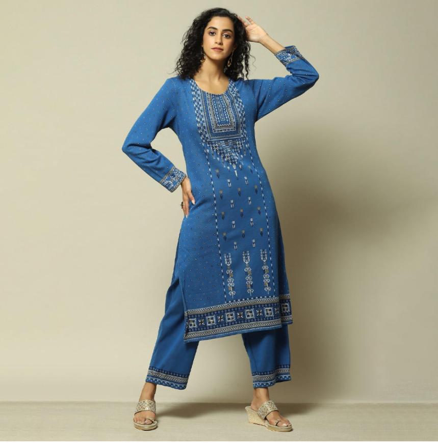 Cotton Blend Straight Printed Kurta Palazzo Suit Set For Women in Germany