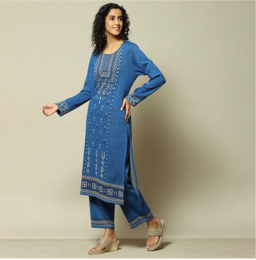 Cotton Blend Straight Printed Kurta Palazzo Suit Set For Women in Germany