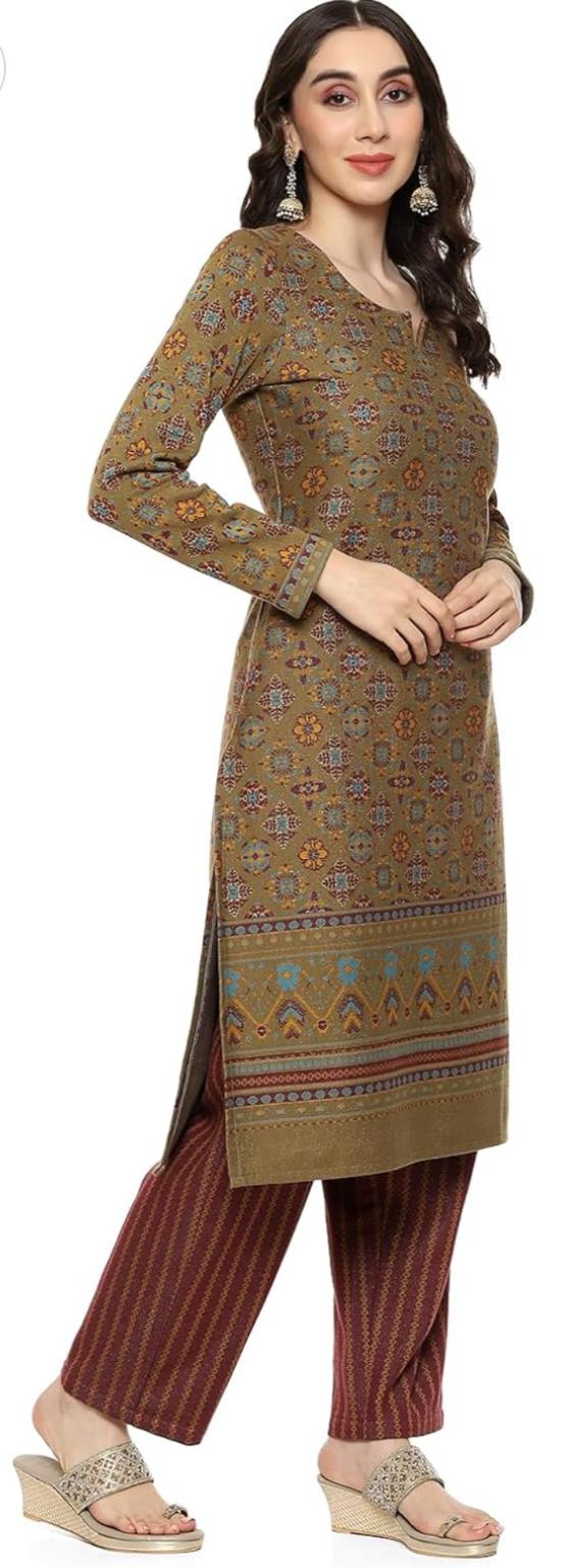 Olive Jacquard Straight Yarndyed Kurta Palazzo Suit Set For Women in Germany