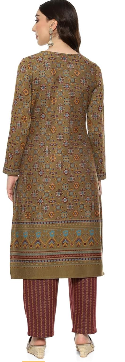 Olive Jacquard Straight Yarndyed Kurta Palazzo Suit Set For Women in Germany