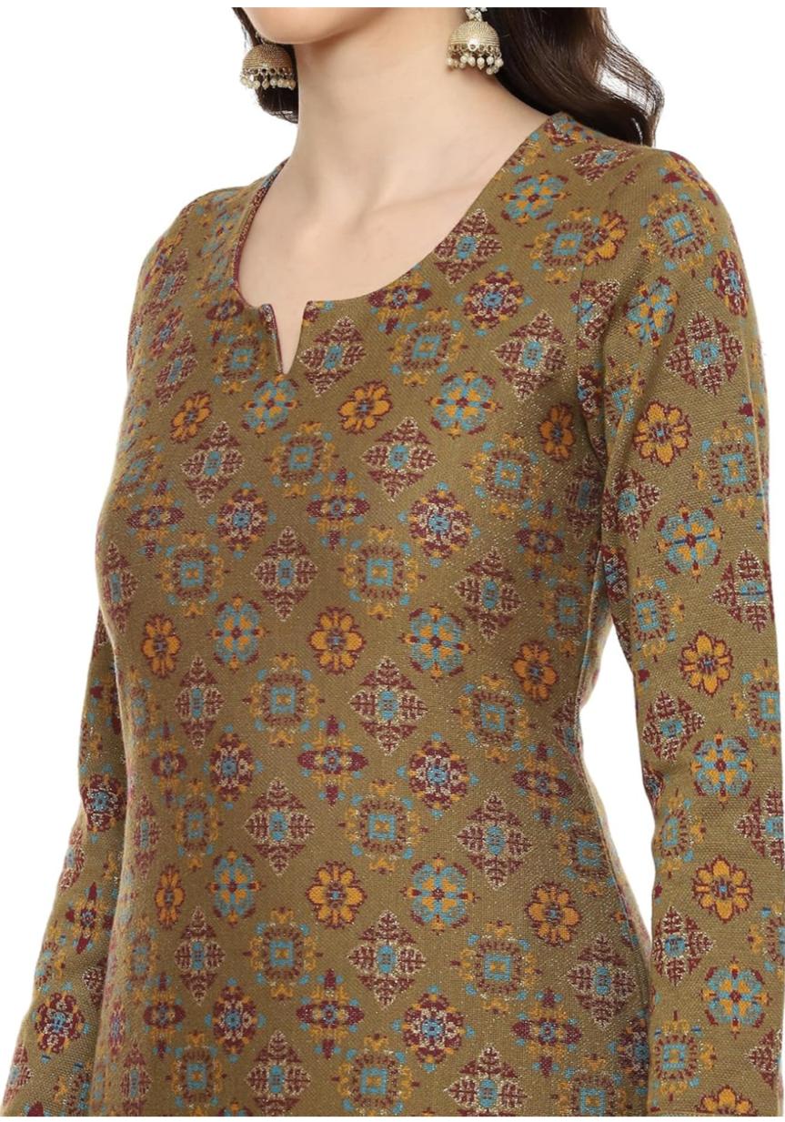 Olive Jacquard Straight Yarndyed Kurta Palazzo Suit Set For Women in Germany