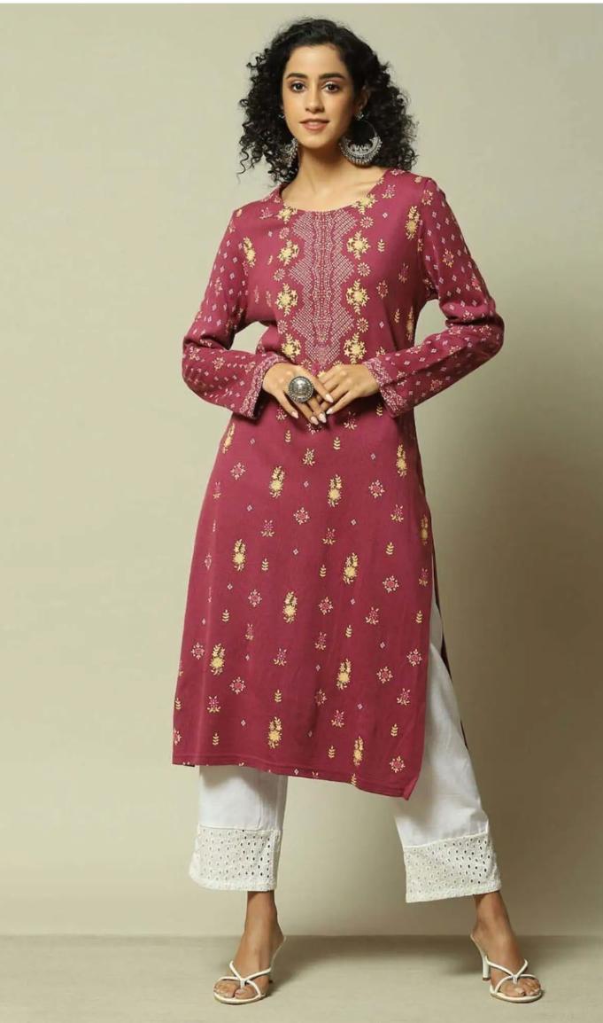 Pink Straight Fit Printed Kurta in Germany