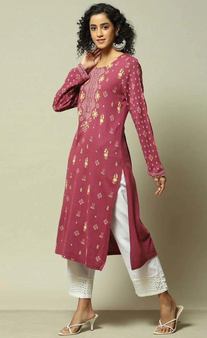 Pink Straight Fit Printed Kurta in Germany
