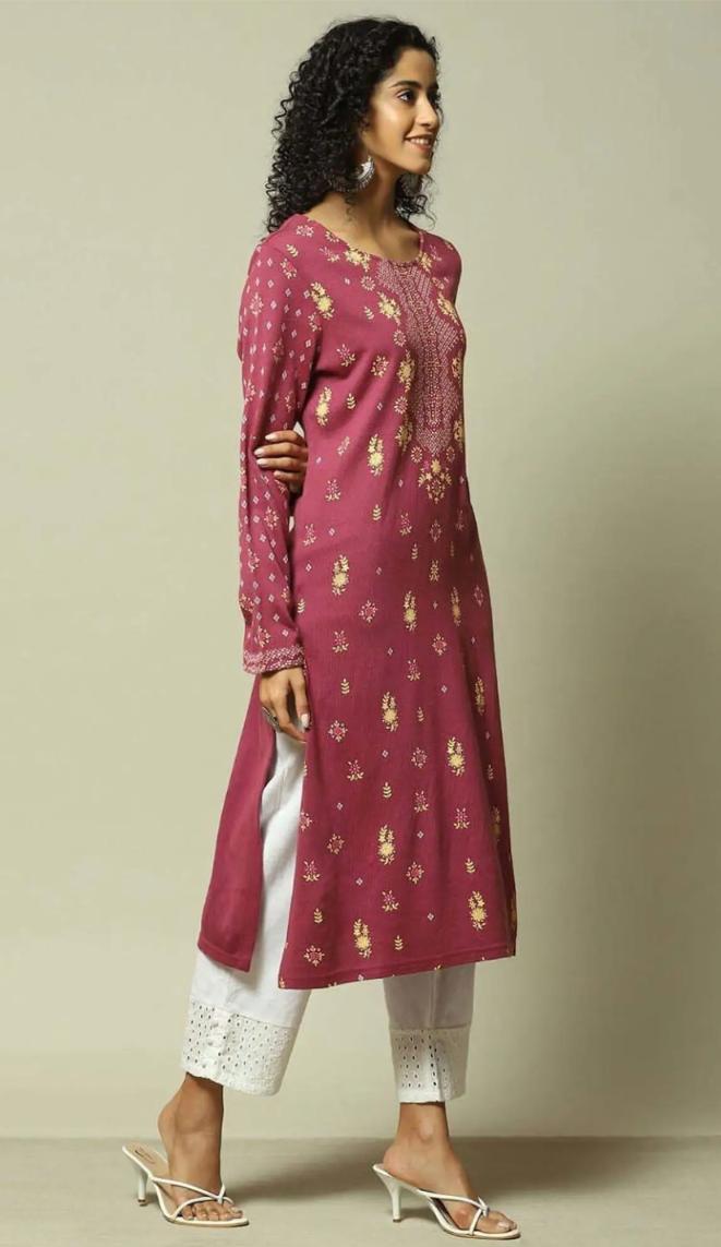 Pink Straight Fit Printed Kurta in Germany
