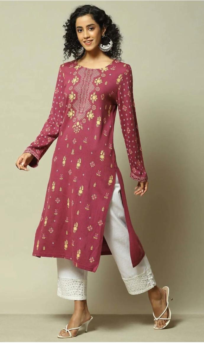 Pink Straight Fit Printed Kurta in Germany