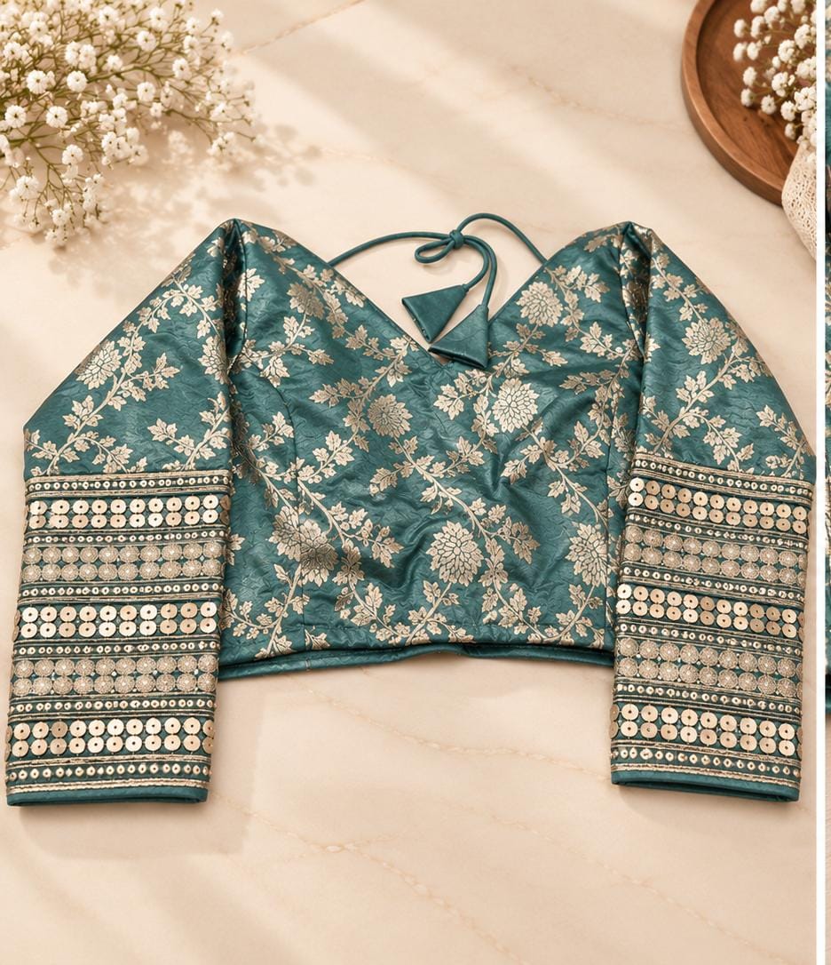 Teal green Dola silk readymade saree blouse in Germany