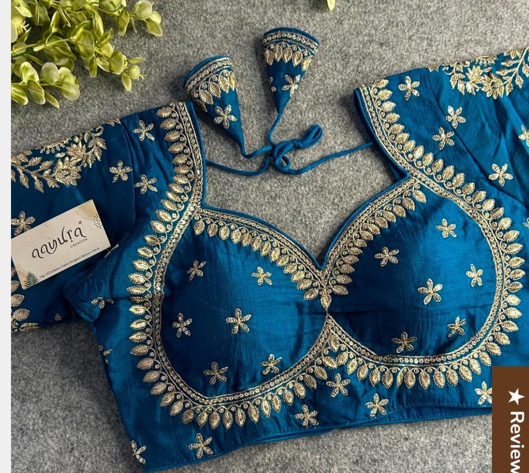 Peacock Blue soft silk gold zari embroidery Blouse in Germany