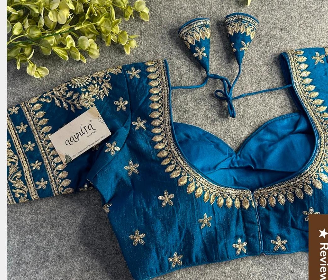 Peacock Blue soft silk gold zari embroidery Blouse in Germany