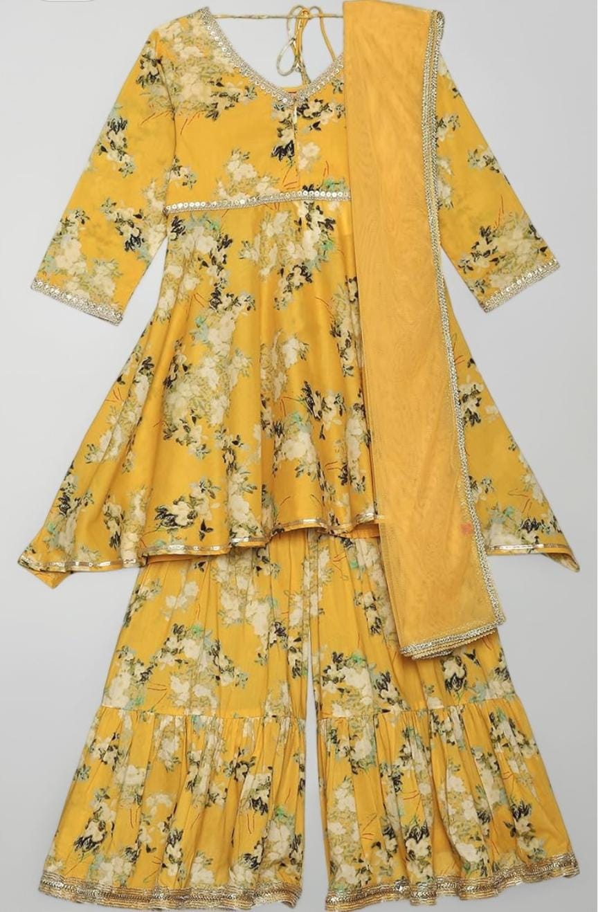 Cotton Printed Regular Semi-Formal Kurta With Garara And Dupatta in Germany