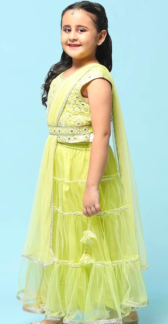 Girls Embroidered Sequinned Ready To Wear Lehenga & Blouse With Dupatta full look and styling - Neha Couture Berlin