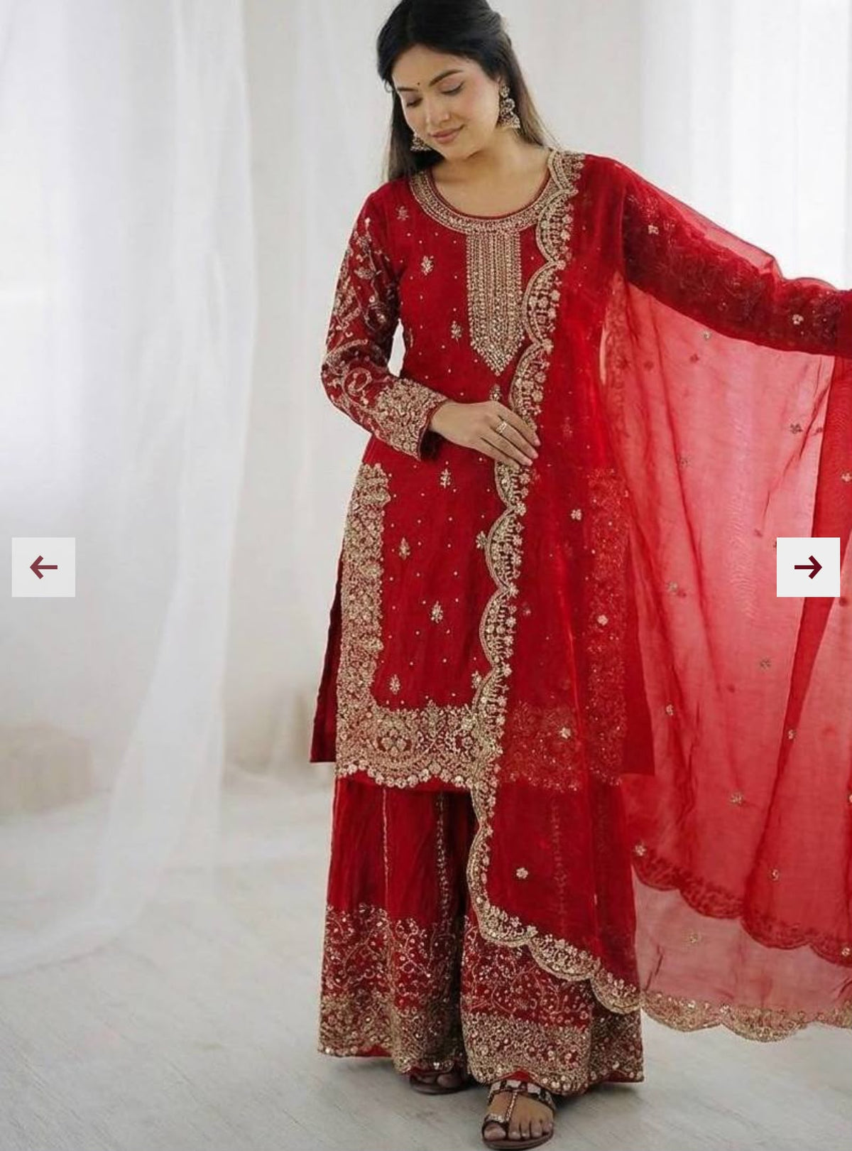 Red Embroidered Kurta with Sharara With Dupatta in Germany