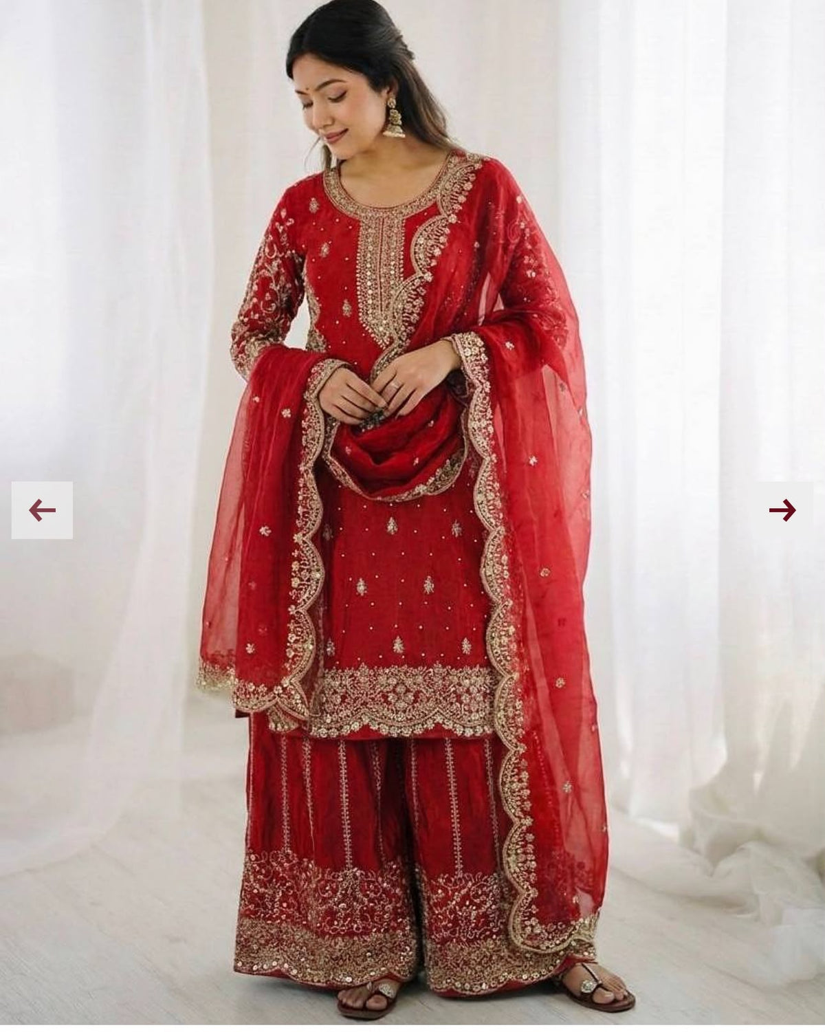 Red Embroidered Kurta with Sharara With Dupatta in Germany