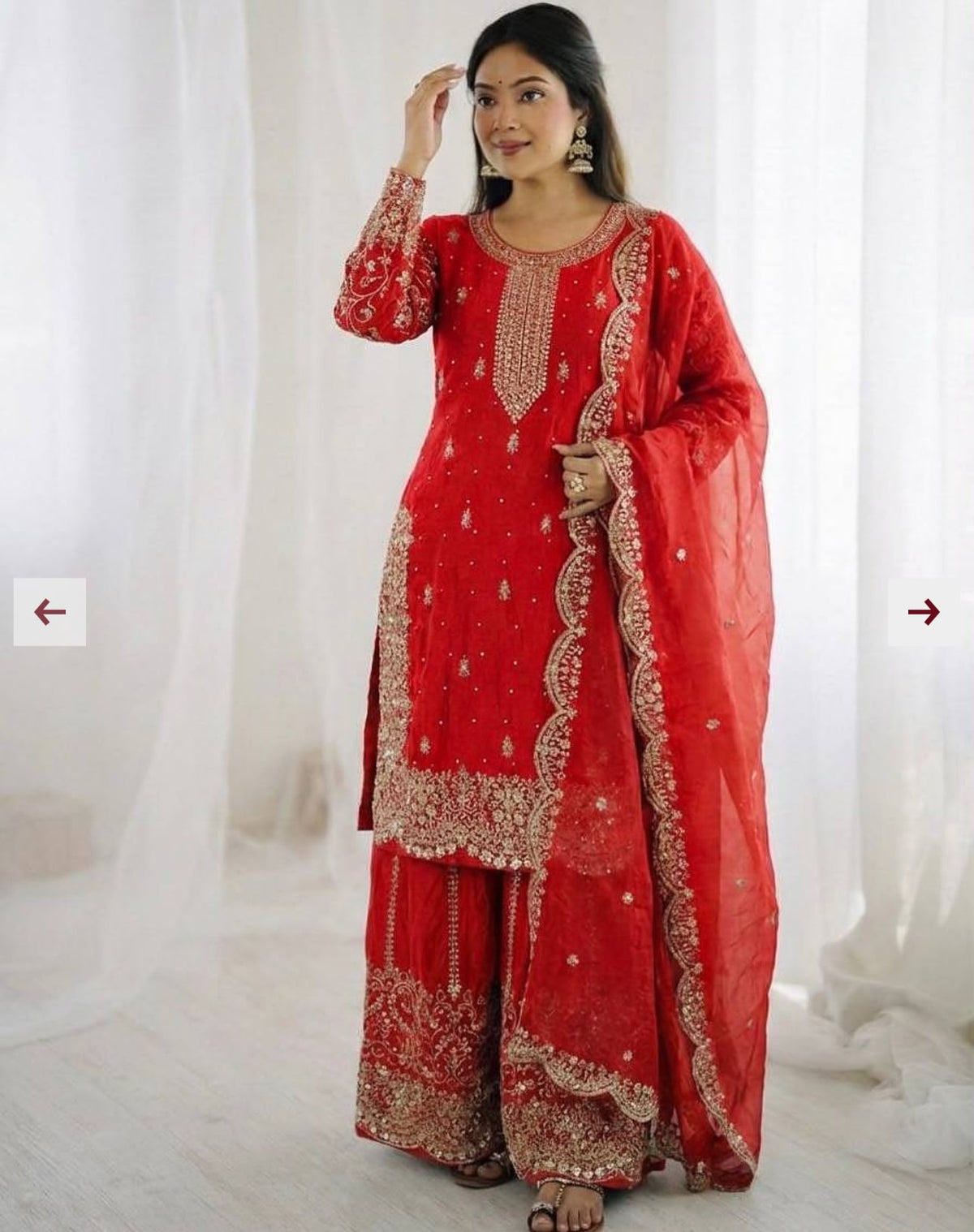Red Embroidered Kurta with Sharara With Dupatta in Germany