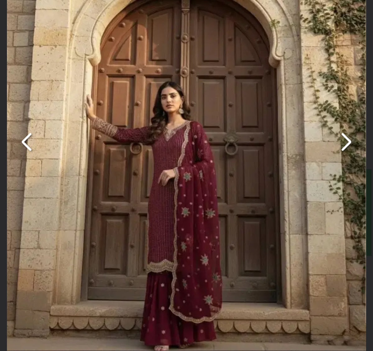 Pakistani Actress Sharara Dress in Georgette With Embroidery and Pearl on Neck in Germany