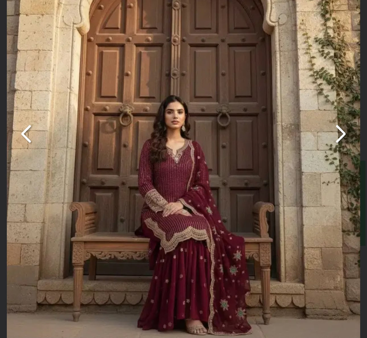 Pakistani Actress Sharara Dress in Georgette With Embroidery and Pearl on Neck in Germany