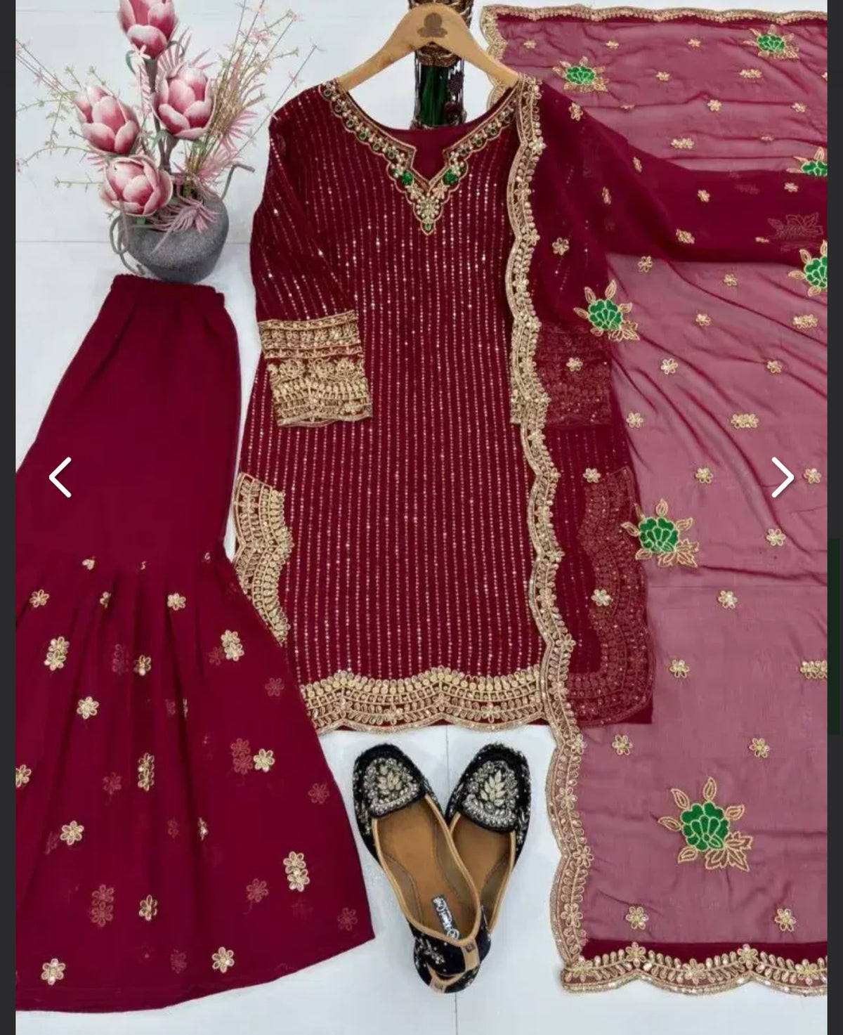 Pakistani Actress Sharara Dress in Georgette With Embroidery and Pearl on Neck in Germany