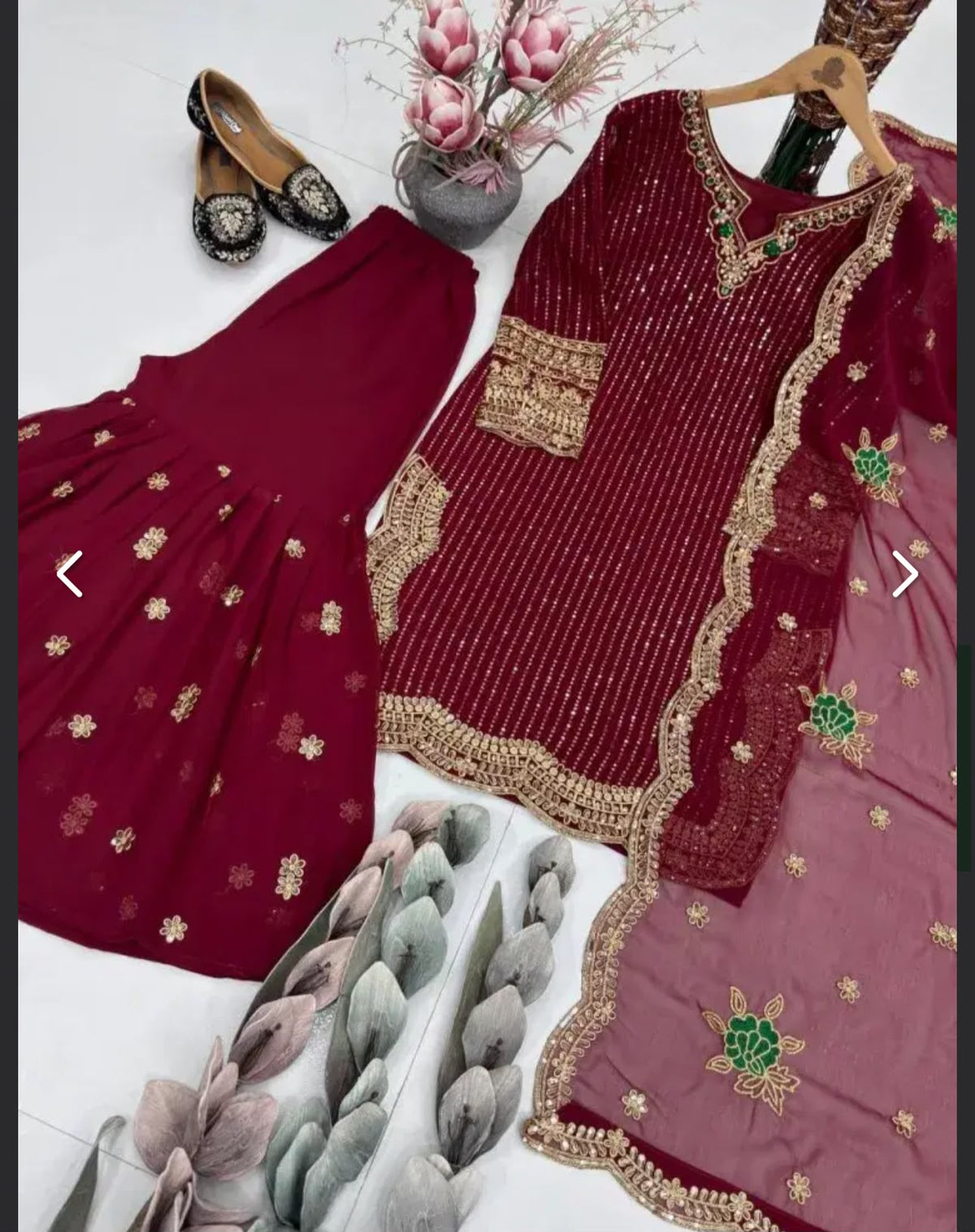 Pakistani Actress Sharara Dress in Georgette With Embroidery and Pearl on Neck in Germany