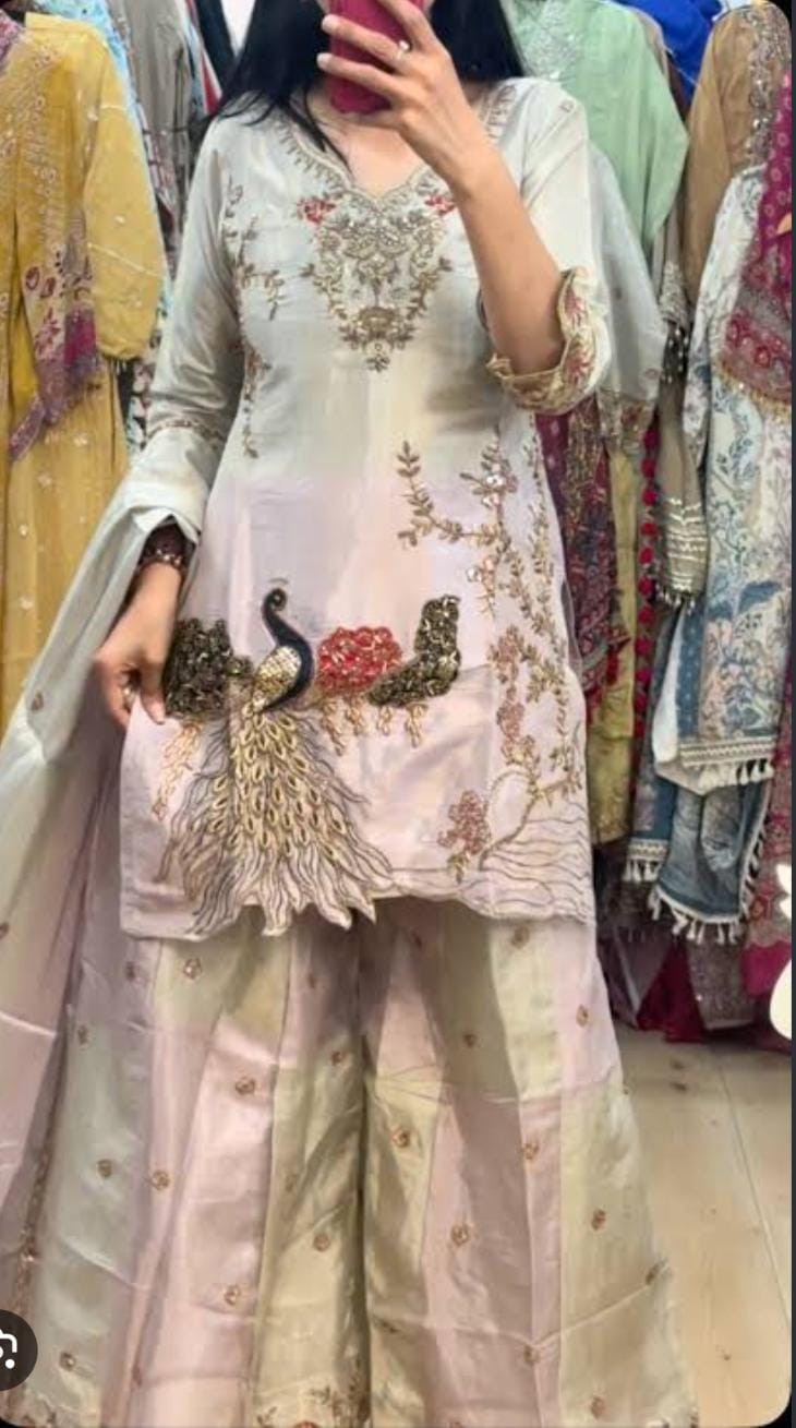 Premium Peacock Embroidered Sharara Suit Set in Germany