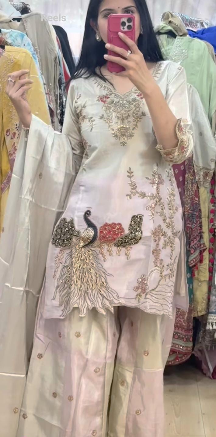 Premium Peacock Embroidered Sharara Suit Set in Germany