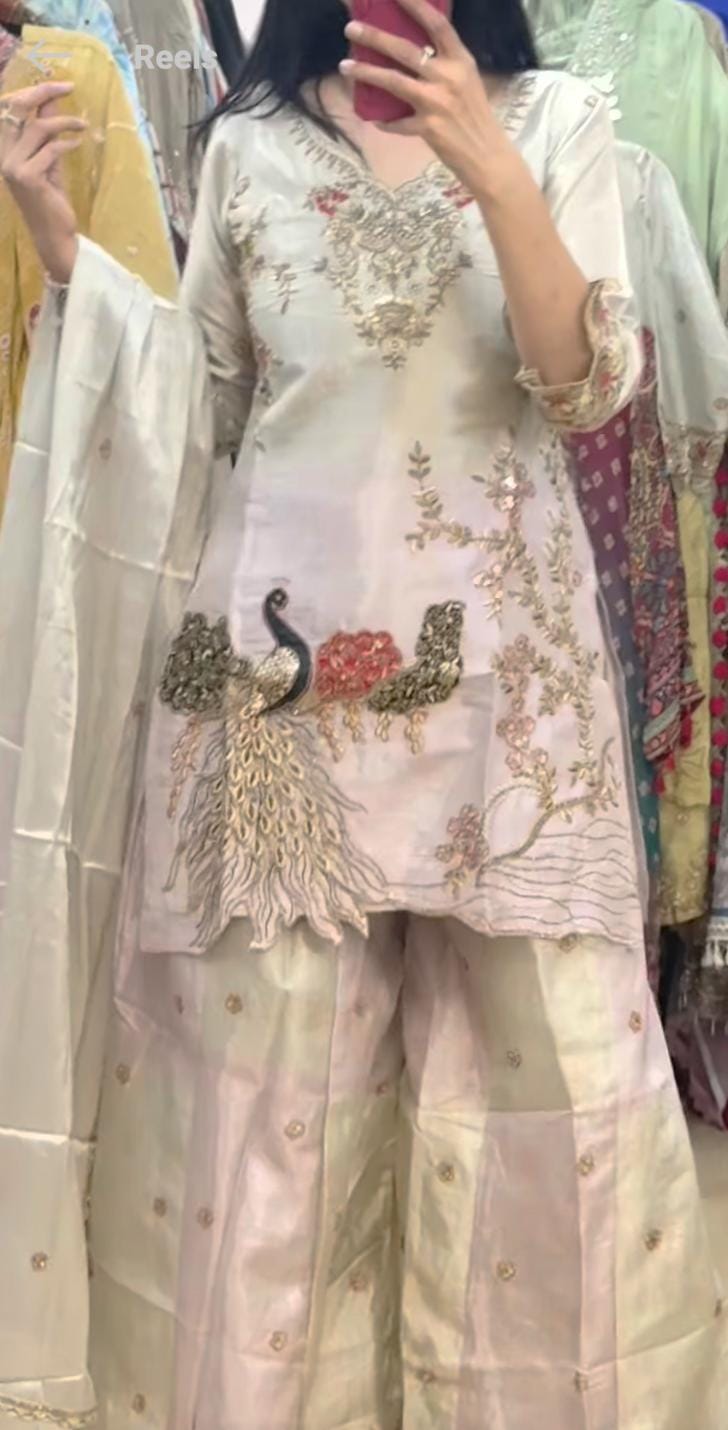 Premium Peacock Embroidered Sharara Suit Set in Germany