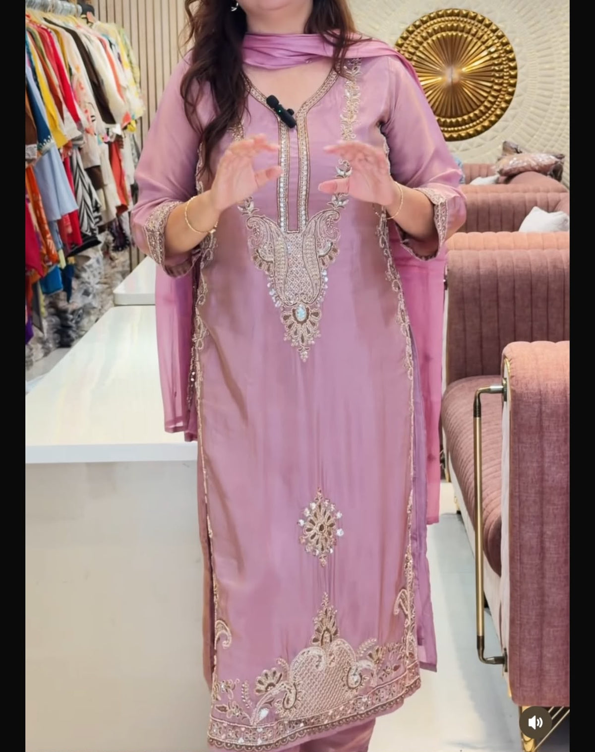 Traditional Mauve Silk Embroidered Kurta Pant Set in Germany