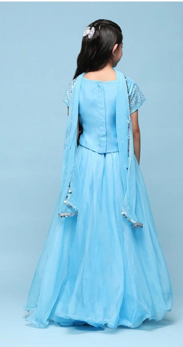 Girls Kids Blue Embroidered Lehenga Set - Neha Couture Berlin