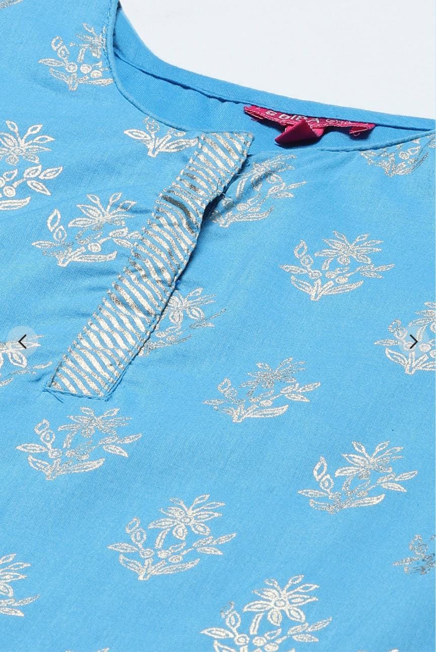 Blue Cotton Straight Printed Kurta Patiala Salwar Suit Set in Germany - Neha Couture Berlin