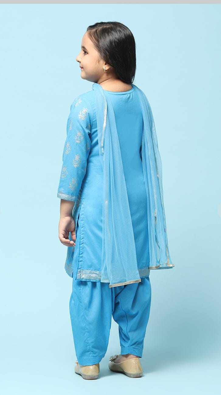 Blue Cotton Straight Printed Kurta Patiala Salwar Suit Set in Germany - Neha Couture Berlin