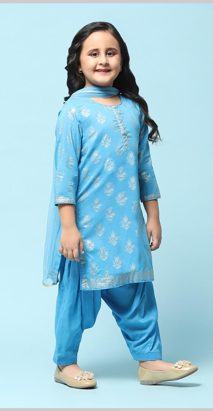 Blue Cotton Straight Printed Kurta Patiala Salwar Suit Set in Germany - Neha Couture Berlin