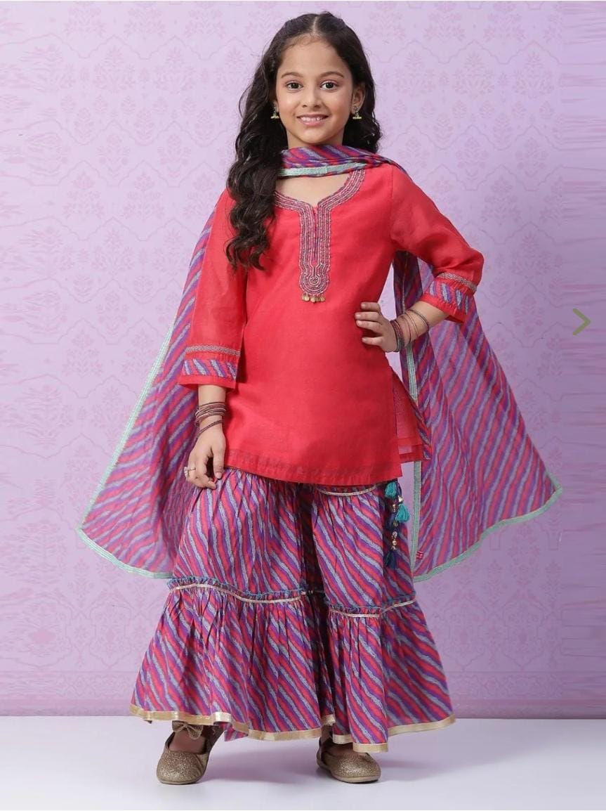 Kids Red & Purple Embroidered Kurta Set - Neha Couture Berlin