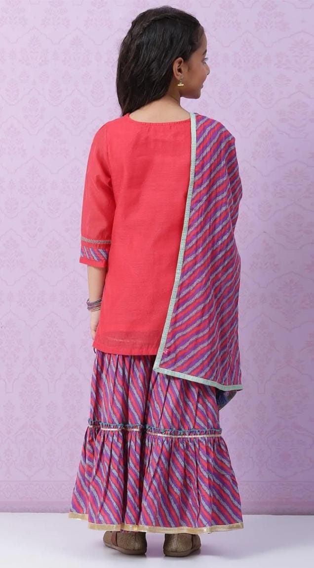 Kids Red & Purple Embroidered Kurta Set - Neha Couture Berlin