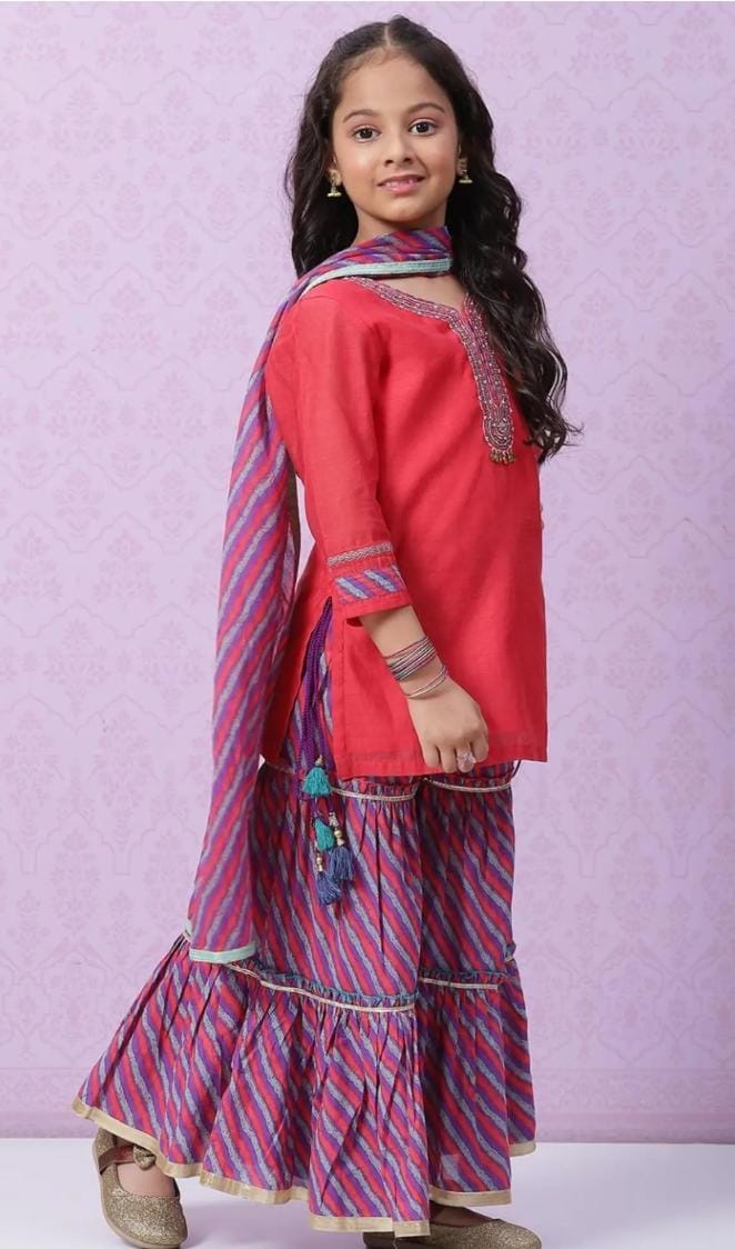 Kids Red & Purple Embroidered Kurta Set - Neha Couture Berlin