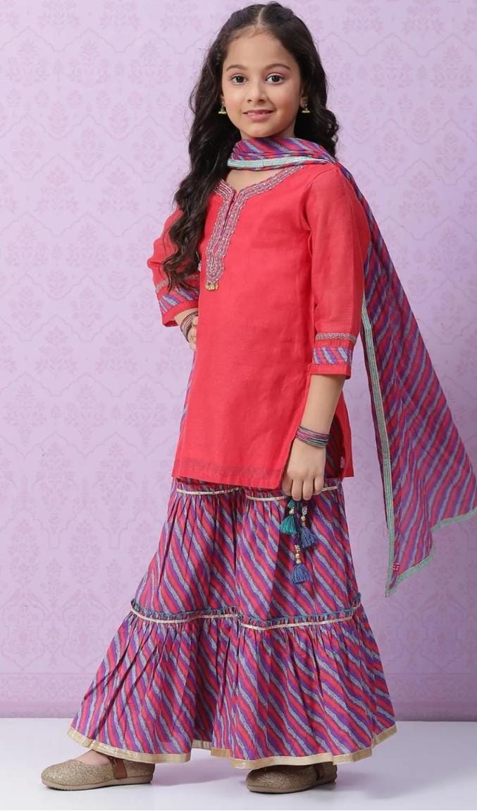 Kids Red & Purple Embroidered Kurta Set - Neha Couture Berlin