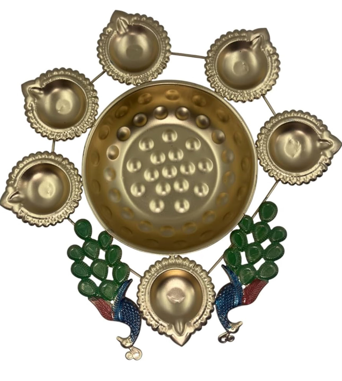 Peacock Urli Bowl with Attached Diyas in Germany