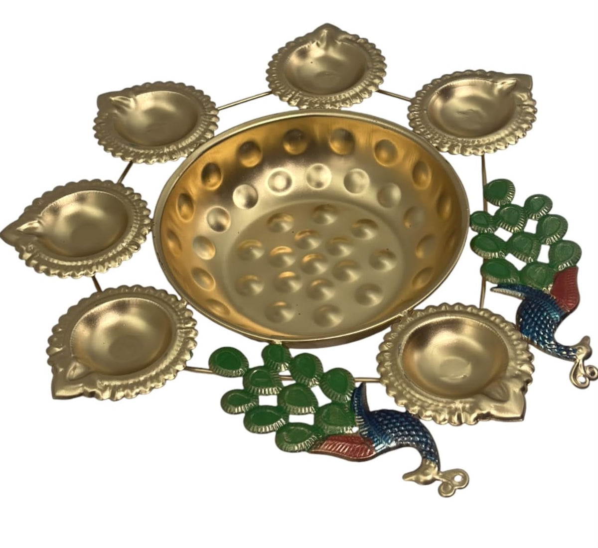 Peacock Urli Bowl with Attached Diyas in Germany