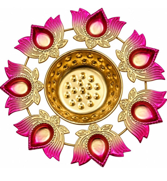 7 Lotus Urli Decorative Diya Holder Golden Pink - Neha Couture Berlin