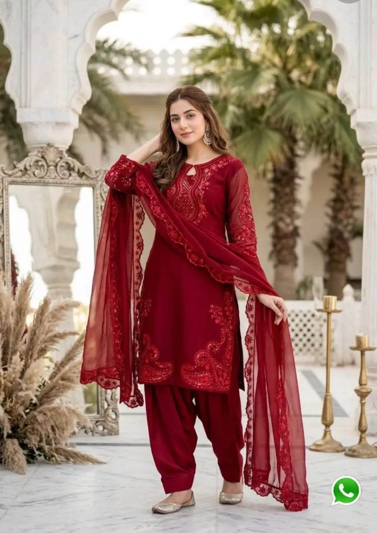 Elegant Deep Maroon Pink Stylish Fancy Cut Work Top With Fully Stitched Plazzo And Faux Georgette Dupatta in Berlin