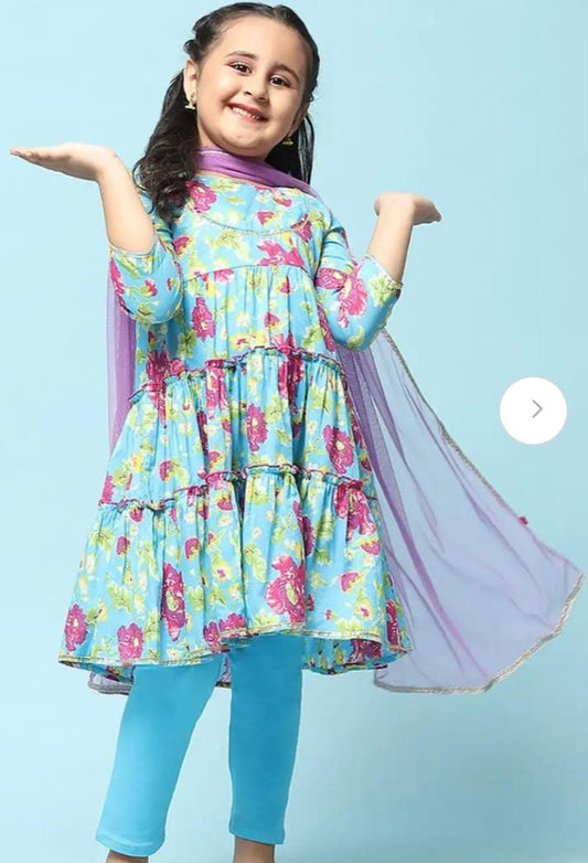 Girls Floral Printed Gotta Patti Pure Cotton Kurta with Leggings & Dupatta in Germany