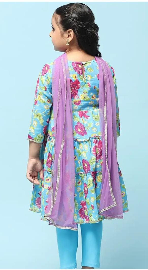 Girls Floral Printed Gotta Patti Pure Cotton Kurta with Leggings & Dupatta in Germany