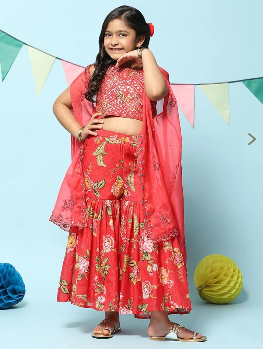 Girls Red Printed Suit Set in Germany - Neha Couture Berlin
