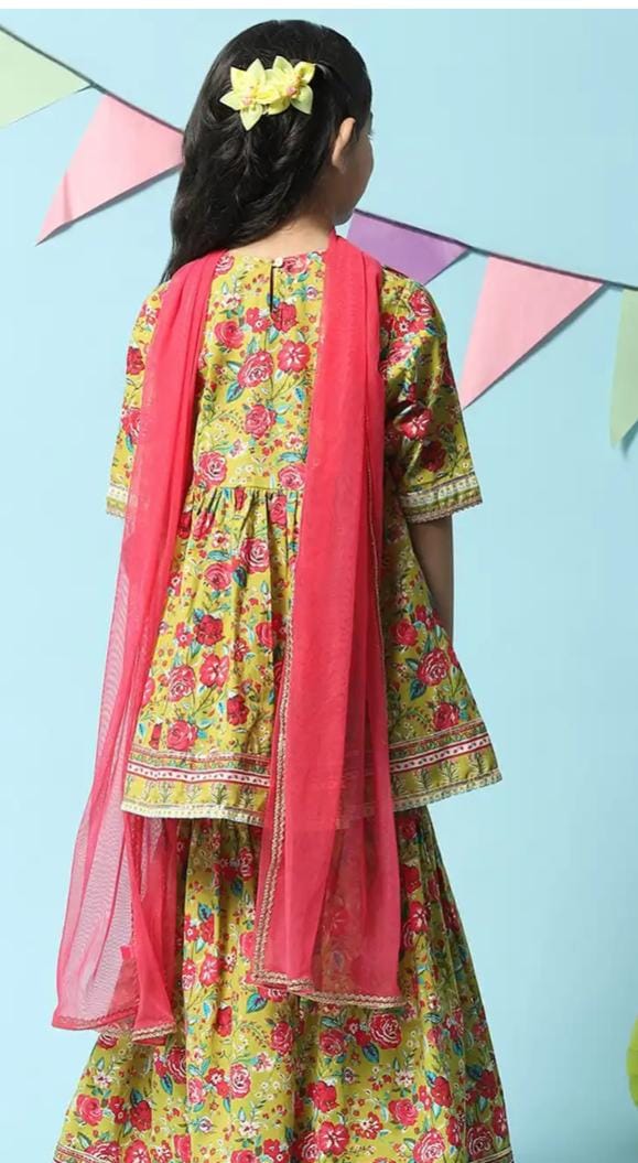 Girls Floral Printed Regular Kurta with Sharara & Dupatta in Germany - Neha Couture Berlin