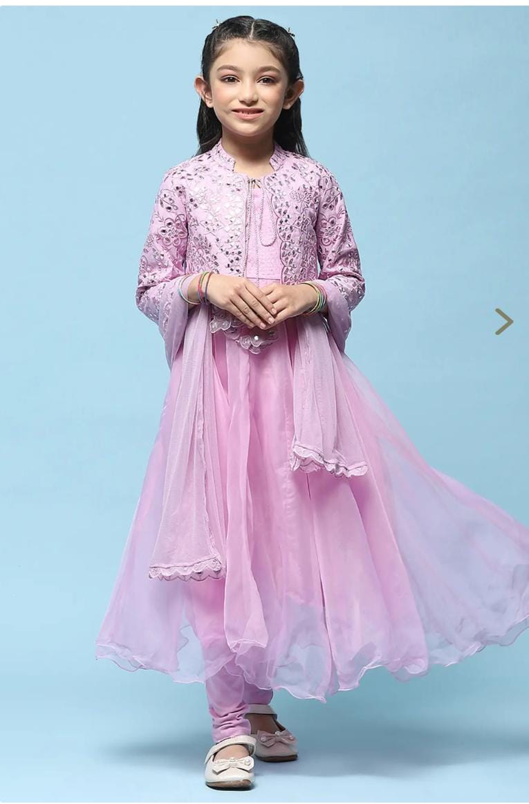 Girls Pink Embroidered Kurta, Churidar, Dupatta with Jacket in Germany - Neha Couture Berlin