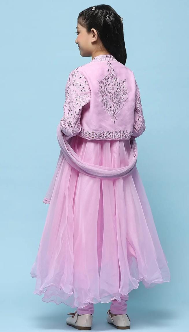 Girls Pink Embroidered Kurta, Churidar, Dupatta with Jacket in Germany - Neha Couture Berlin