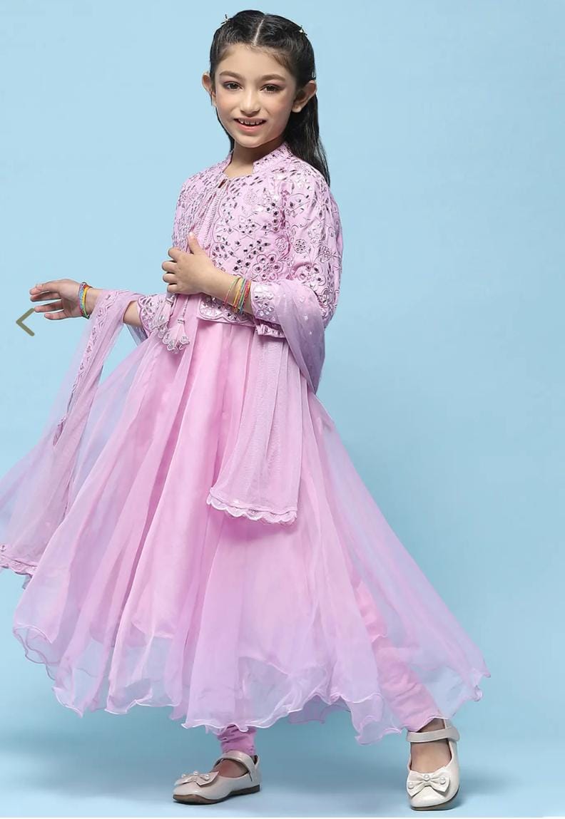Girls Pink Embroidered Kurta, Churidar, Dupatta with Jacket in Germany - Neha Couture Berlin