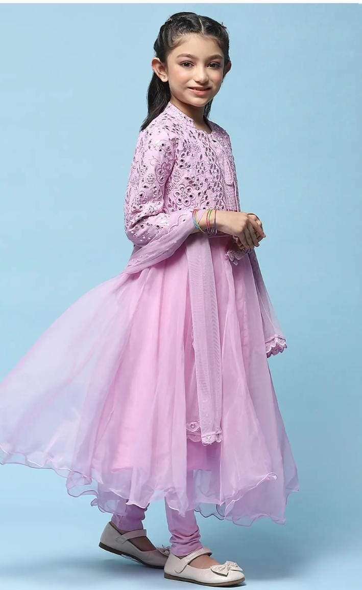 Girls Pink Embroidered Kurta, Churidar, Dupatta with Jacket in Germany - Neha Couture Berlin