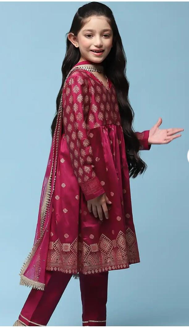 Girls Ethnic Motifs Printed V-Neck A-line Kurta & Trouser With Dupatta in Germany - Neha Couture Berlin