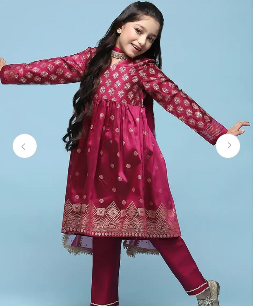 Girls Ethnic Motifs Printed V-Neck A-line Kurta & Trouser With Dupatta in Germany - Neha Couture Berlin