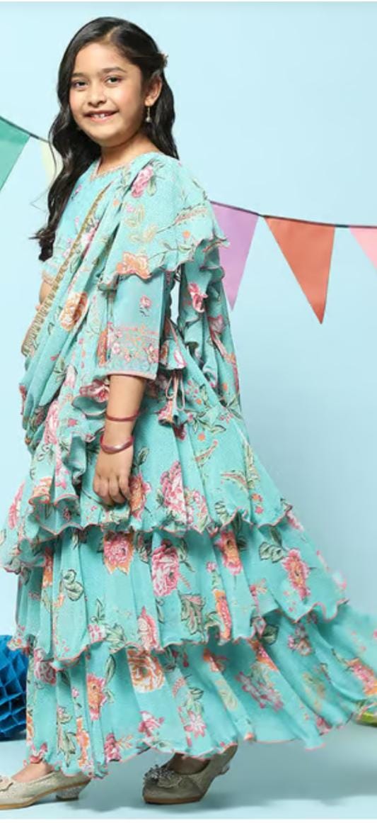 Girls Turquoise Printed Embellished Lehenga Set in Germany - Neha Couture Berlin