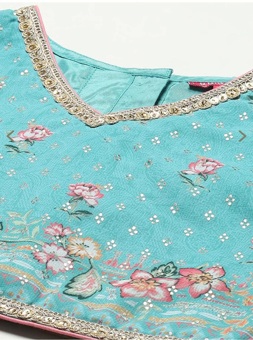 Girls Turquoise Printed Embellished Lehenga Set in Germany - Neha Couture Berlin